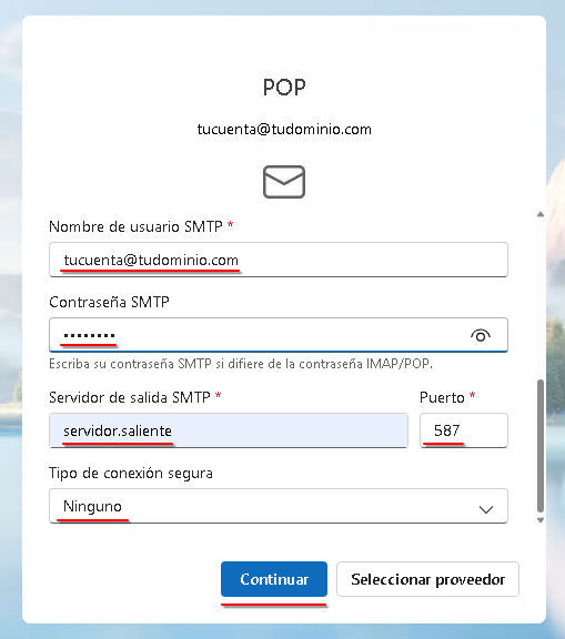 POP sin SSL Detalles