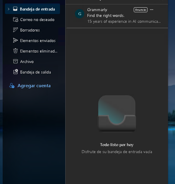 Bandeja de entrada lista